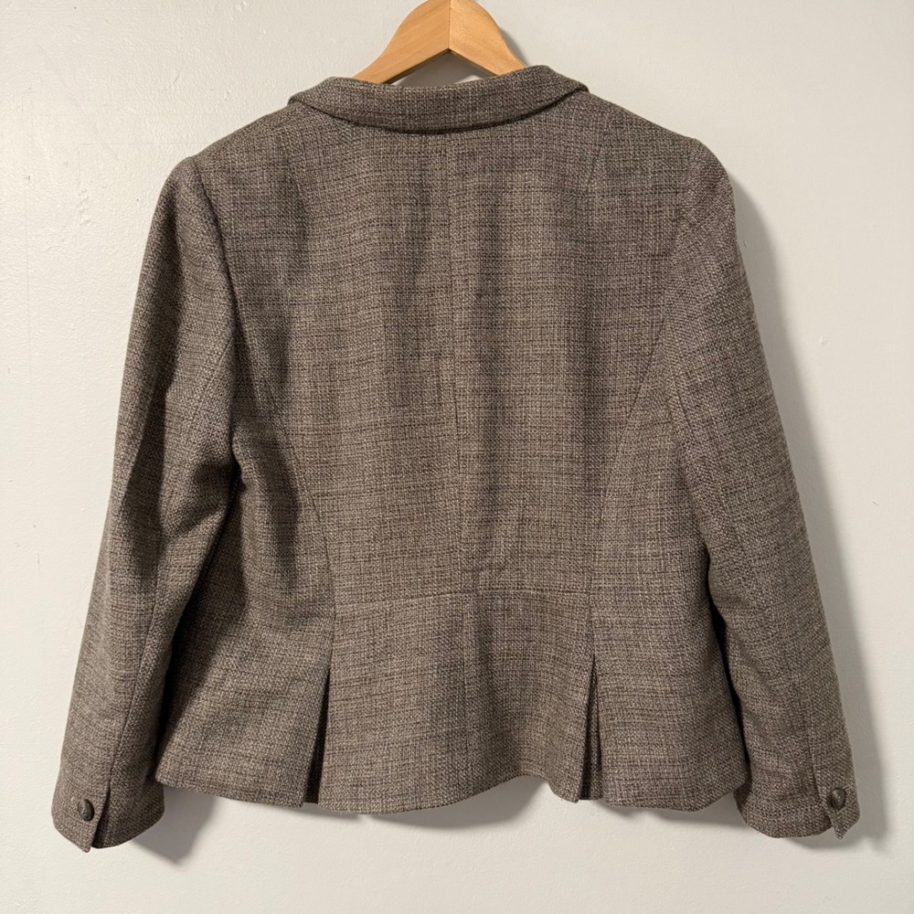 Talbots Womens Blazer Jacket 12P Taupe Gray Brown Tweed Single Button Wool Blend - Picture 5 of 10